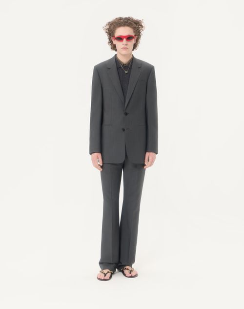Valentino - Vロゴ エンブロイダリー ウール ポロシャツ - ダークグレー - メンズ - ニット